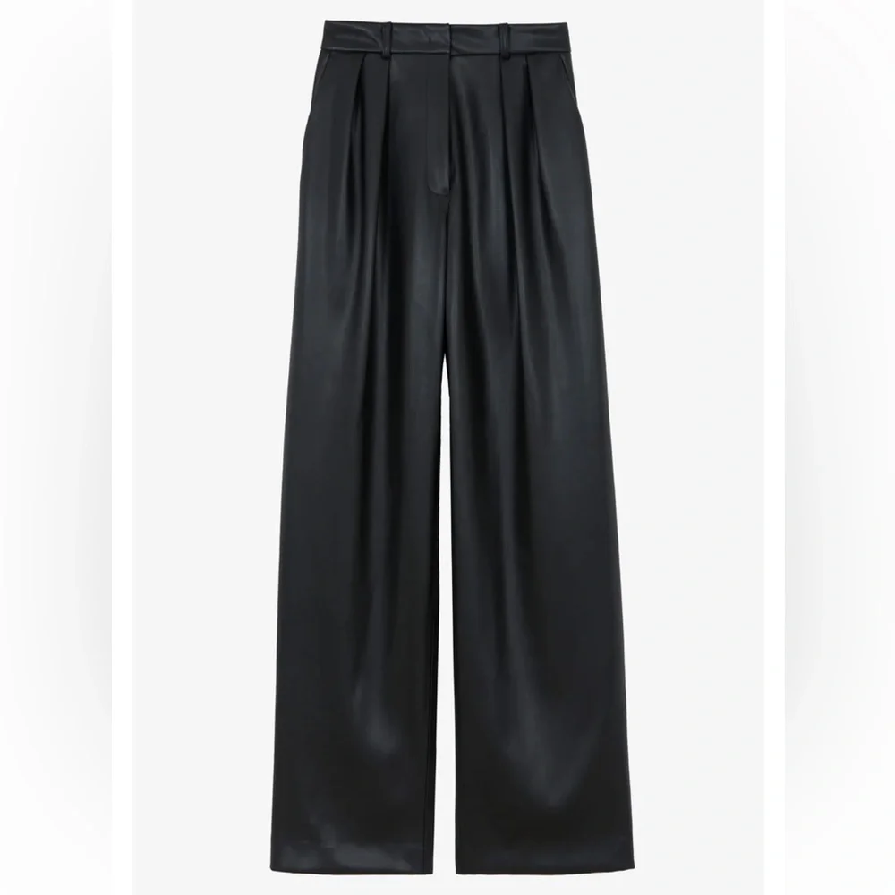 Frankie Shop FAUX LEATHER pleated wide leg PANTS - BLACK - Picture 3 of 5